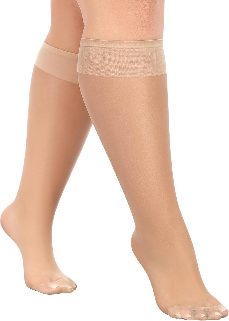 MANZI 10 Pairs Plus Size Knee High Stockings for Women 15D Sheer Nylons Socks with Wide Calf - Image 1